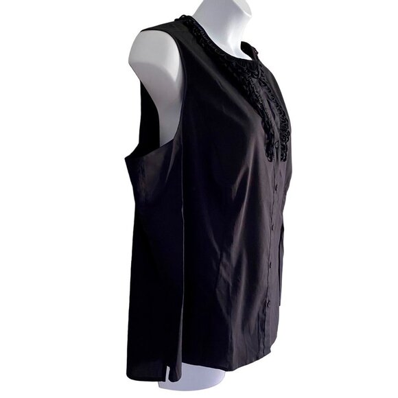 Talbots Black Button Up Sleeveless Top Detailed Neckline Women's Size 24W NEW - Picture 4 of 9